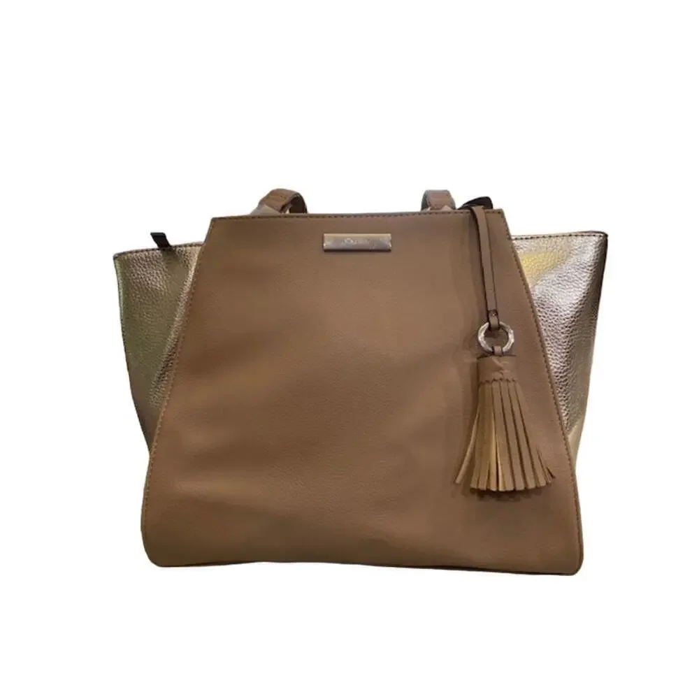 NINE WEST Taupe/Gold Faux-Leather Women's Satchel Bag NEW